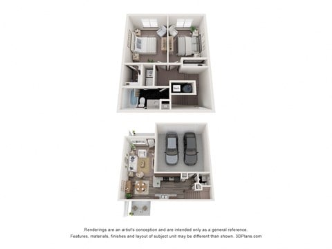 Floor plan for 2 beds, 1.5 baths, 1072 sqft